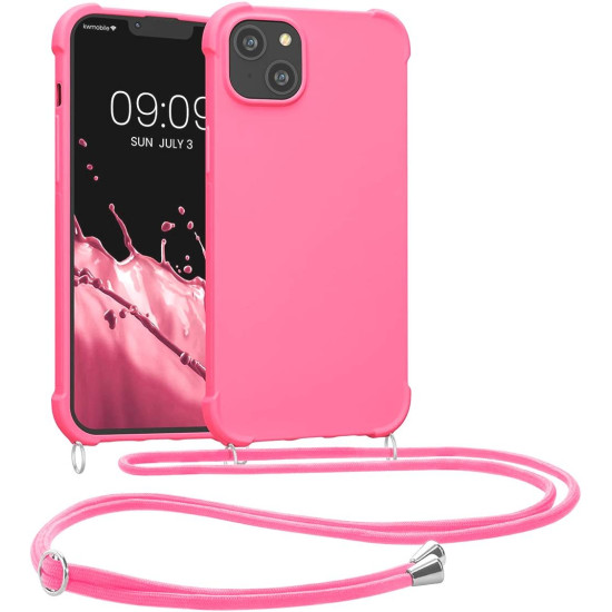 KWmobile Matte Θήκη Σιλικόνης με Λουράκι Λαιμού Apple iPhone 14 Plus - Neon Pink (59117.77)
