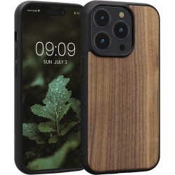 KWmobile Σκληρή Ξύλινη Θήκη με TPU Bumper - Apple iPhone 14 Pro - Dark Brown / Walnut (59122.18)