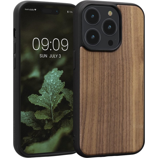 KWmobile Σκληρή Ξύλινη Θήκη με TPU Bumper - Apple iPhone 14 Pro - Dark Brown / Walnut (59122.18)