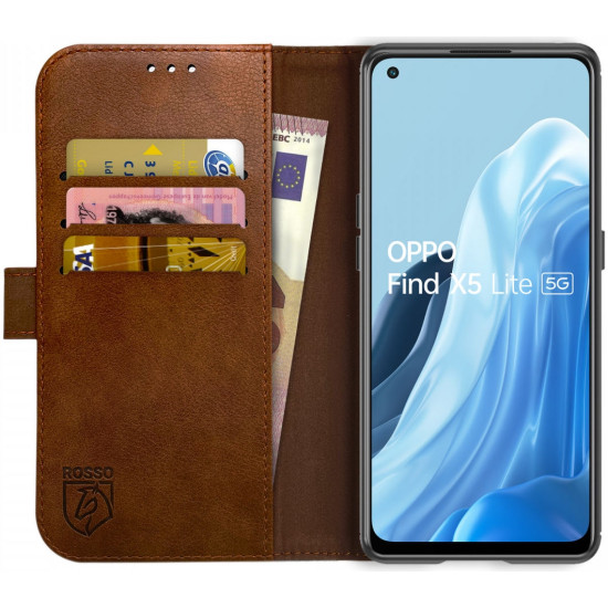 Rosso Element PU Θήκη Πορτοφόλι Oppo Find X5 Lite - Brown (8719246358401)