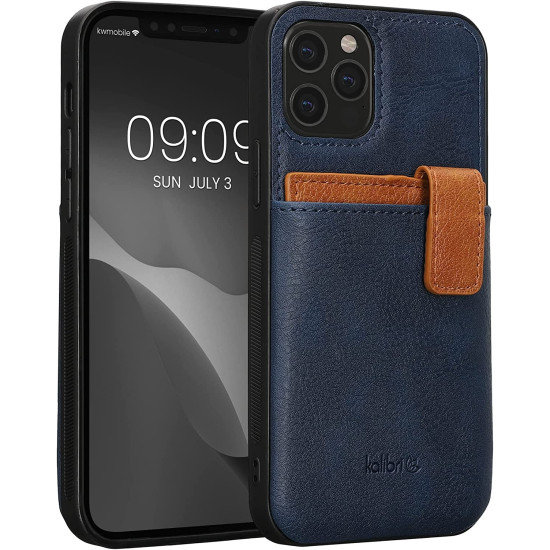 Kalibri 2 in 1 Σκληρή Θήκη - Πορτοφόλι με TPU Bumper και Αποσπώμενη Θήκη για Κάρτες - Apple iPhone 12 / 12 Pro - Dark Blue / Brown (59273.17)