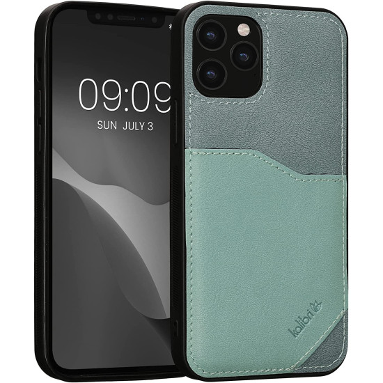 Kalibri PU Leather - Σκληρή Θήκη με TPU Bumper και Υποδοχή για Κάρτες - Apple iPhone 12 / 12 Pro - Gray Green / Mint (59265.172)