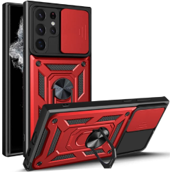 Bodycell Armor Slide - Ανθεκτική Θήκη Samsung Galaxy S22 Ultra 5G με Κάλυμμα για την Κάμερα & Μεταλλικό Ring Holder - Red (5206015014499)