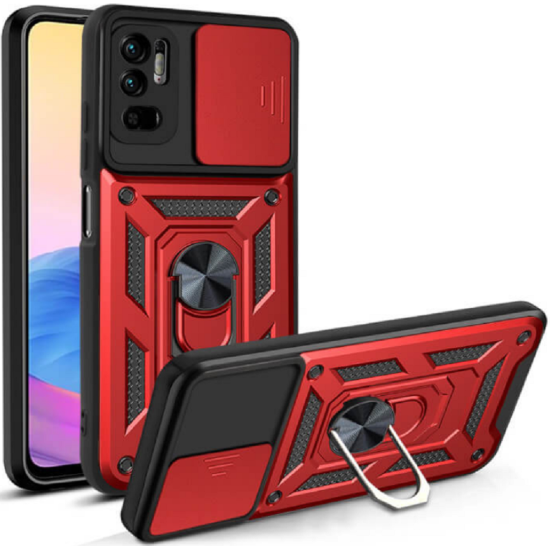 Bodycell Armor Slide - Ανθεκτική Θήκη Xiaomi Redmi Note 10 5G με Κάλυμμα για την Κάμερα & Μεταλλικό Ring Holder - Red (5206015017346)
