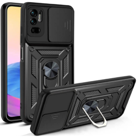 Bodycell Armor Slide - Ανθεκτική Θήκη Xiaomi Redmi Note 10 5G με Κάλυμμα για την Κάμερα & Μεταλλικό Ring Holder - Black (5206015017339)