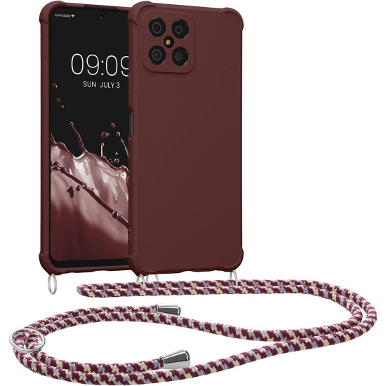 KWmobile Matte Θήκη Σιλικόνης με Λουράκι Λαιμού Honor X8 4G - Bordeaux Violet (59331.187)