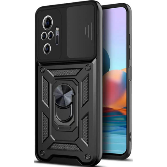 Bodycell Armor Slide - Ανθεκτική Θήκη Xiaomi Redmi Note 10 Pro με Κάλυμμα για την Κάμερα & Μεταλλικό Ring Holder - Black (5206015017360)
