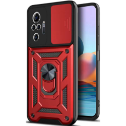 Bodycell Armor Slide - Ανθεκτική Θήκη Xiaomi Redmi Note 10 Pro με Κάλυμμα για την Κάμερα & Μεταλλικό Ring Holder - Red (5206015003929)