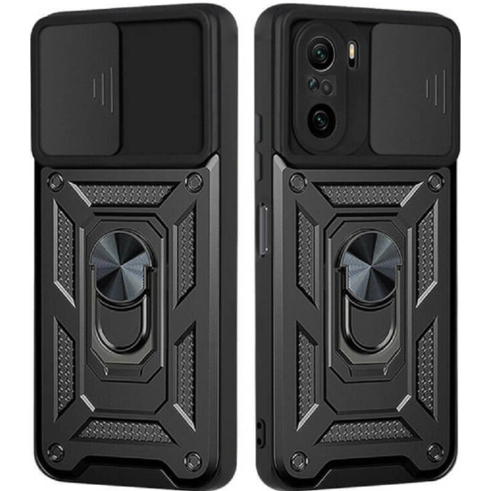 Bodycell Armor Slide - Ανθεκτική Θήκη Xiaomi Poco F3 με Κάλυμμα για την Κάμερα & Μεταλλικό Ring Holder - Black (5206015012044)