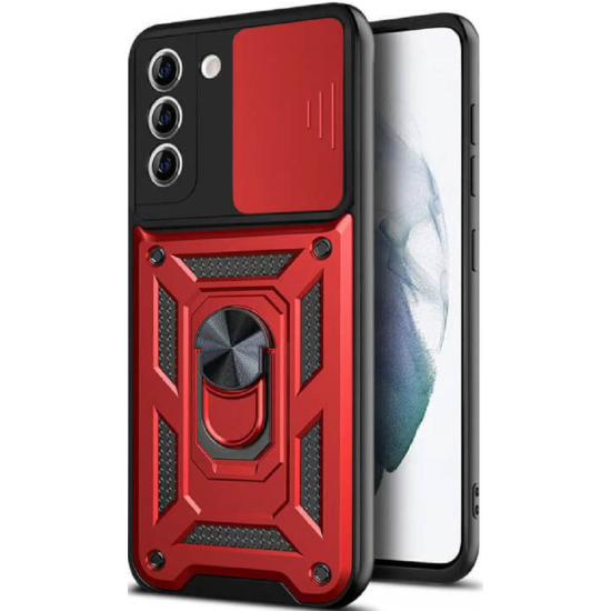 Bodycell Armor Slide - Ανθεκτική Θήκη Samsung Galaxy S21 FE 5G με Κάλυμμα για την Κάμερα & Μεταλλικό Ring Holder - Red (5206015005190)
