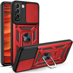 Bodycell Armor Slide - Ανθεκτική Θήκη Samsung Galaxy S21 Plus 5G με Κάλυμμα για την Κάμερα & Μεταλλικό Ring Holder - Red (5206015011917)