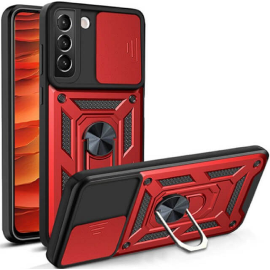Bodycell Armor Slide - Ανθεκτική Θήκη Samsung Galaxy S21 Plus 5G με Κάλυμμα για την Κάμερα & Μεταλλικό Ring Holder - Red (5206015011917)