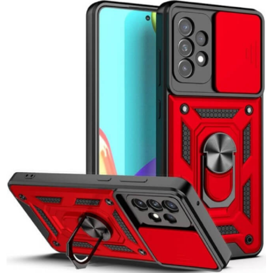 Bodycell Armor Slide - Ανθεκτική Θήκη Samsung Galaxy A72 με Κάλυμμα για την Κάμερα & Μεταλλικό Ring Holder - Red (5206015004797)