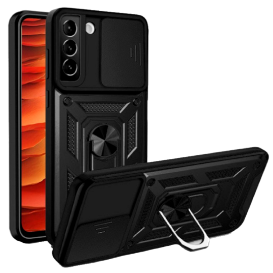 Bodycell Armor Slide - Ανθεκτική Θήκη Samsung Galaxy S22 5G με Κάλυμμα για την Κάμερα & Μεταλλικό Ring Holder - Black (5206015013164)