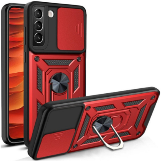 Bodycell Armor Slide - Ανθεκτική Θήκη Samsung Galaxy S22 5G με Κάλυμμα για την Κάμερα & Μεταλλικό Ring Holder - Red (5206015013386)