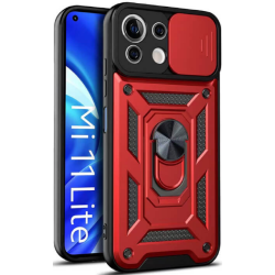 Bodycell Armor Slide - Ανθεκτική Θήκη Xiaomi Mi 11 Lite με Κάλυμμα για την Κάμερα & Μεταλλικό Ring Holder - Red (5206015014598)