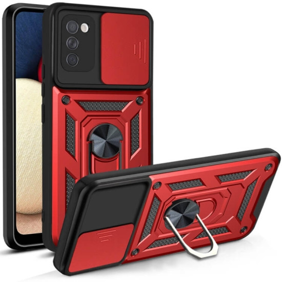 Bodycell Armor Slide - Ανθεκτική Θήκη Samsung Galaxy A02s με Κάλυμμα για την Κάμερα & Μεταλλικό Ring Holder - Red (5206015003615)