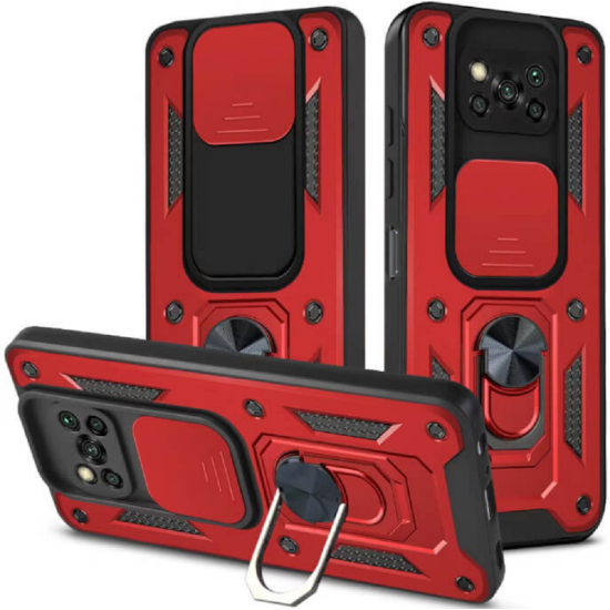 Bodycell Armor Slide - Ανθεκτική Θήκη Xiaomi Poco X3 / X3 Pro / X3 NFC με Κάλυμμα για την Κάμερα & Μεταλλικό Ring Holder - Red (5206015012112)