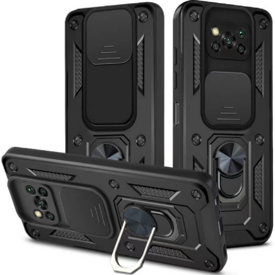 Bodycell Armor Slide - Ανθεκτική Θήκη Xiaomi Poco X3 / X3 Pro / X3 NFC με Κάλυμμα για την Κάμερα & Μεταλλικό Ring Holder - Black (5206015012105)