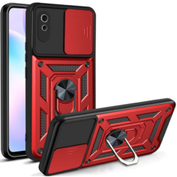 Bodycell Armor Slide - Ανθεκτική Θήκη Xiaomi Redmi 9Α / 9AT / 9i με Κάλυμμα για την Κάμερα & Μεταλλικό Ring Holder - Red (5206015012624)