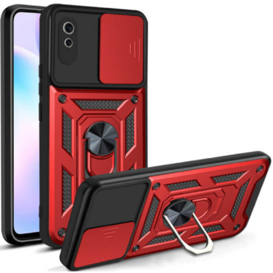 Bodycell Armor Slide - Ανθεκτική Θήκη Xiaomi Redmi 9Α / 9AT / 9i με Κάλυμμα για την Κάμερα & Μεταλλικό Ring Holder - Red (5206015012624)