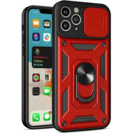 Bodycell Armor Slide - Ανθεκτική Θήκη Apple iPhone 11 Pro με Κάλυμμα για την Κάμερα & Μεταλλικό Ring Holder - Red (5206015003110)