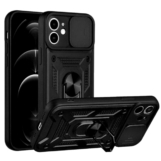 Bodycell Armor Slide - Ανθεκτική Θήκη Apple iPhone 11 με Κάλυμμα για την Κάμερα & Μεταλλικό Ring Holder - Black (5206015003004)