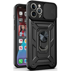 Bodycell Armor Slide - Ανθεκτική Θήκη Apple iPhone 13 Pro με Κάλυμμα για την Κάμερα & Μεταλλικό Ring Holder - Black (5206015003455)