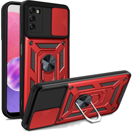 Bodycell Armor Slide - Ανθεκτική Θήκη Samsung Galaxy A03s με Κάλυμμα για την Κάμερα & Μεταλλικό Ring Holder - Red (5206015003646)