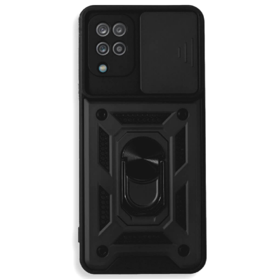 Bodycell Armor Slide - Ανθεκτική Θήκη Samsung Galaxy A12 με Κάλυμμα για την Κάμερα & Μεταλλικό Ring Holder - Black (5206015003677)