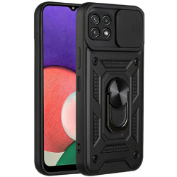 Bodycell Armor Slide - Ανθεκτική Θήκη Samsung Galaxy A22 5G με Κάλυμμα για την Κάμερα & Μεταλλικό Ring Holder - Black (5206015004155)