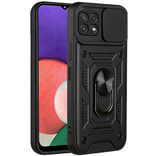 Bodycell Armor Slide - Ανθεκτική Θήκη Samsung Galaxy A22 5G με Κάλυμμα για την Κάμερα & Μεταλλικό Ring Holder - Black (5206015004155)