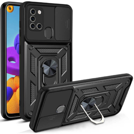 Bodycell Armor Slide - Ανθεκτική Θήκη Samsung Galaxy A21s με Κάλυμμα για την Κάμερα & Μεταλλικό Ring Holder - Black (5206015003738)