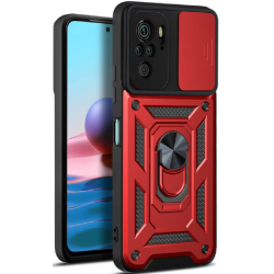 Bodycell Armor Slide - Ανθεκτική Θήκη Xiaomi Redmi Note 10 / Note 10S με Κάλυμμα για την Κάμερα & Μεταλλικό Ring Holder - Red (5206015017315)