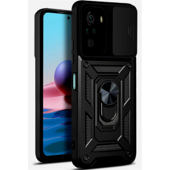 Bodycell Armor Slide - Ανθεκτική Θήκη Xiaomi Redmi Note 10 / Note 10S με Κάλυμμα για την Κάμερα & Μεταλλικό Ring Holder - Black (5206015017308)