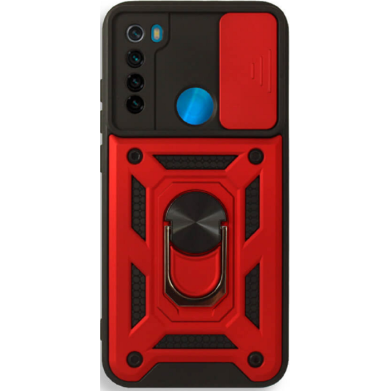 Bodycell Armor Slide - Ανθεκτική Θήκη Xiaomi Redmi Note 8 / Note 8 2021 με Κάλυμμα για την Κάμερα & Μεταλλικό Ring Holder - Red (5206015004049)