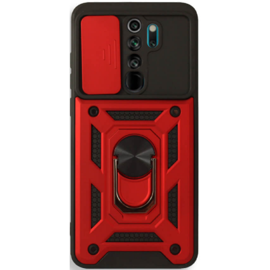 Bodycell Armor Slide - Ανθεκτική Θήκη Xiaomi Redmi Note 8 Pro με Κάλυμμα για την Κάμερα & Μεταλλικό Ring Holder - Red (5206015004070)