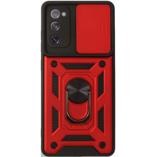 Bodycell Armor Slide - Ανθεκτική Θήκη Samsung Galaxy S20 FE με Κάλυμμα για την Κάμερα & Μεταλλικό Ring Holder - Red (5206015004827)
