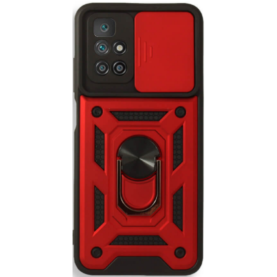 Bodycell Armor Slide - Ανθεκτική Θήκη Xiaomi Redmi 10 / Redmi 10 2022 με Κάλυμμα για την Κάμερα & Μεταλλικό Ring Holder - Red (5206015012259)