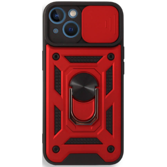 Bodycell Armor Slide - Ανθεκτική Θήκη Apple iPhone 13 με Κάλυμμα για την Κάμερα & Μεταλλικό Ring Holder - Red (5206015003271)