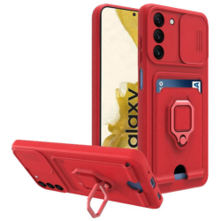 Bodycell Multifunction - Ανθεκτική Θήκη Samsung Galaxy S22 5G με Λουράκι Λαιμού / Κάλυμμα Κάμερας / Ring Holder / Υποδοχή Κάρτας - Red (5206015004421)