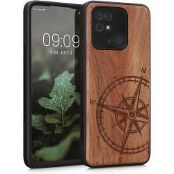 KWmobile Σκληρή Ξύλινη Θήκη με TPU Bumper - Xiaomi Redmi 10C - Walnut / Navigational Compass / Dark Brown (59468.01)