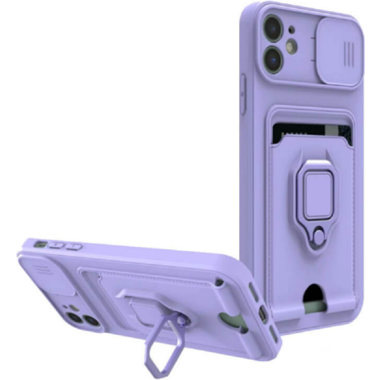 Bodycell Multifunction - Ανθεκτική Θήκη Apple iPhone 11 με Λουράκι Λαιμού / Κάλυμμα Κάμερας / Ring Holder / Υποδοχή Κάρτας - Purple (5206015003134)