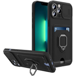 Bodycell Multifunction - Ανθεκτική Θήκη Apple iPhone 13 Pro με Λουράκι Λαιμού / Κάλυμμα Κάμερας / Ring Holder / Υποδοχή Κάρτας - Black (5206015004742)
