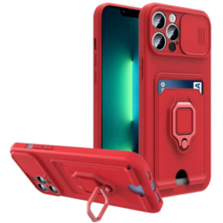 Bodycell Multifunction - Ανθεκτική Θήκη Apple iPhone 13 Pro με Λουράκι Λαιμού / Κάλυμμα Κάμερας / Ring Holder / Υποδοχή Κάρτας - Red (5206015004803)