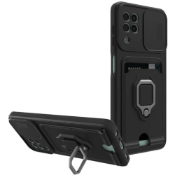 Bodycell Multifunction - Ανθεκτική Θήκη Samsung Galaxy A12 με Λουράκι Λαιμού / Κάλυμμα Κάμερας / Ring Holder / Υποδοχή Κάρτας - Black (5206015016295)