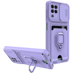 Bodycell Multifunction - Ανθεκτική Θήκη Samsung Galaxy A12 με Λουράκι Λαιμού / Κάλυμμα Κάμερας / Ring Holder / Υποδοχή Κάρτας - Purple (5206015017322)