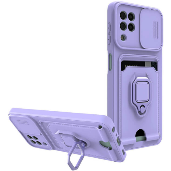 Bodycell Multifunction - Ανθεκτική Θήκη Samsung Galaxy A12 με Λουράκι Λαιμού / Κάλυμμα Κάμερας / Ring Holder / Υποδοχή Κάρτας - Purple (5206015017322)