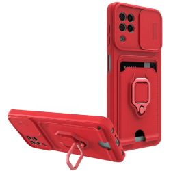 Bodycell Multifunction - Ανθεκτική Θήκη Samsung Galaxy A22 4G / M32 4G με Λουράκι Λαιμού / Κάλυμμα Κάμερας / Ring Holder / Υποδοχή Κάρτας - Red (5206015012136)