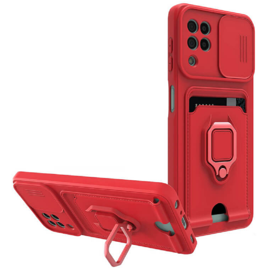 Bodycell Multifunction - Ανθεκτική Θήκη Samsung Galaxy A22 4G / M32 4G με Λουράκι Λαιμού / Κάλυμμα Κάμερας / Ring Holder / Υποδοχή Κάρτας - Red (5206015012136)
